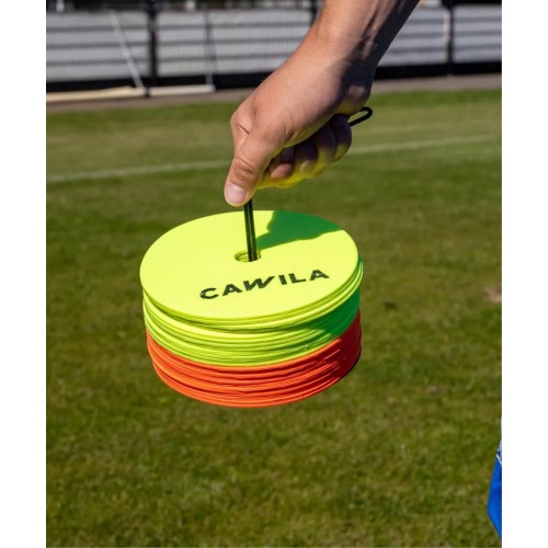Cawila floor marker set of 24 incl. holder | Marker disks, 12 x yellow and 12 x orange