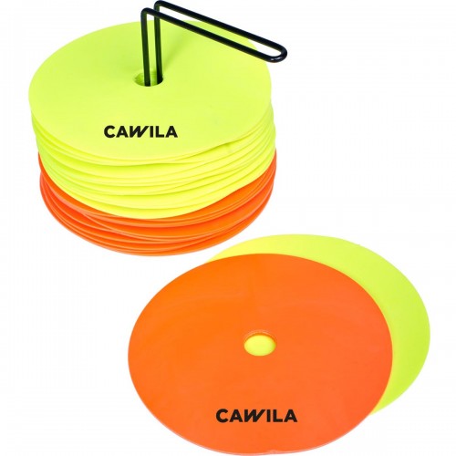 Cawila floor marker set of 24 incl. holder | Marker disks, 12 x yellow and 12 x orange